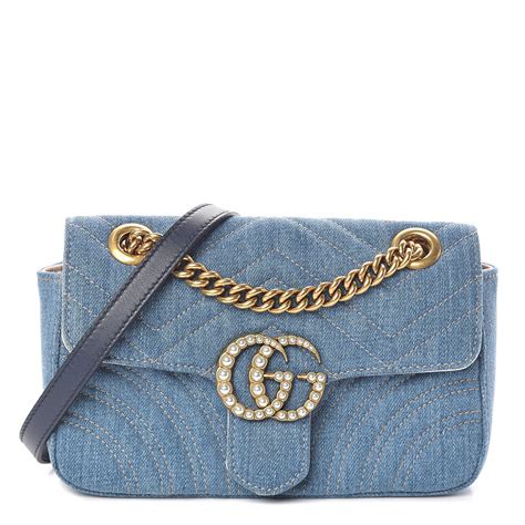 gucci s20981|GG Marmont small shoulder bag in light blue denim.